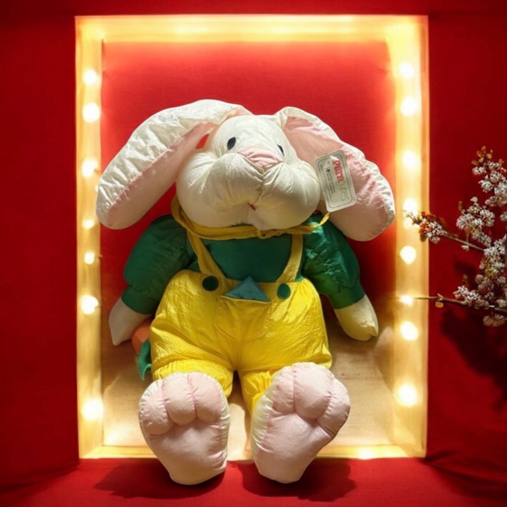 Vintage~1980s~International Silver Company~Parachutes~Plush Bunny Rabbit~Easter